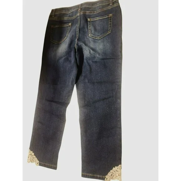 Cat & Jack Girls Denim Capri With Lace Hem adjustable waist button sz 14 - Picture 3 of 6